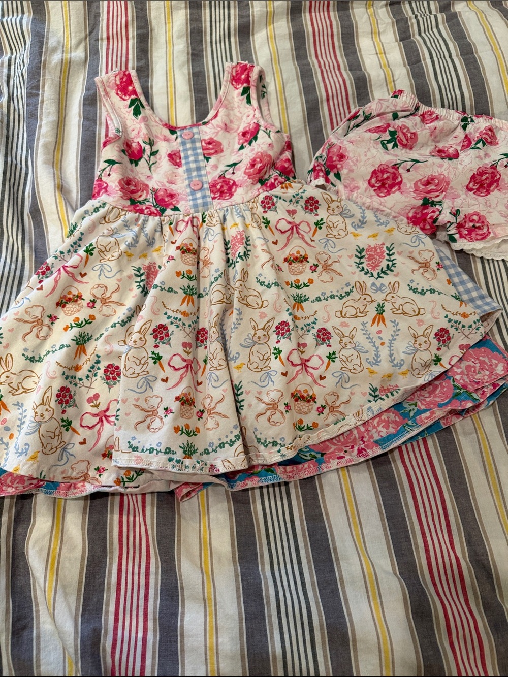 Floral & Bunny Print Girls Summer Dress with Bloomers - Sweet Honey size 5